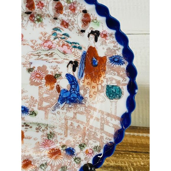 Set of 2 Vintage Antique Hand Painted Geisha Girls Scalloped Nippon Plates 8.5" - Picture 10 of 13